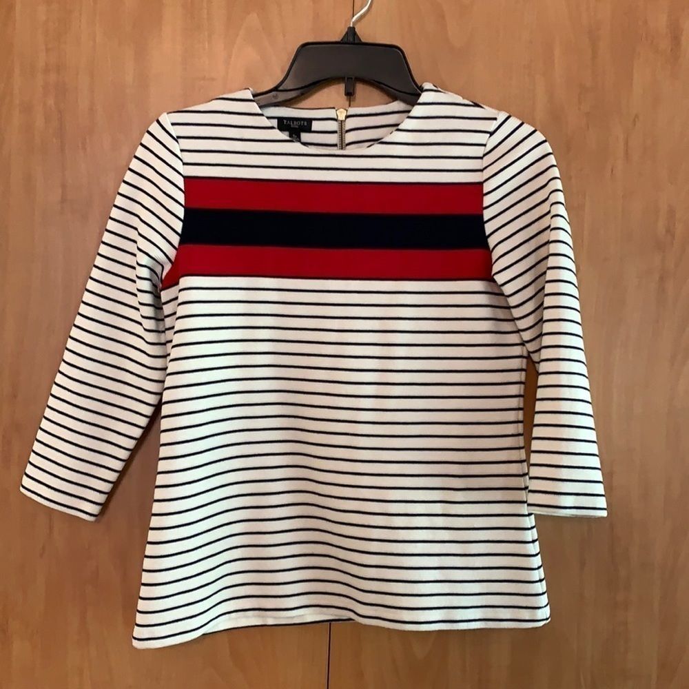 Talbots Petite Small striped shirt white black red